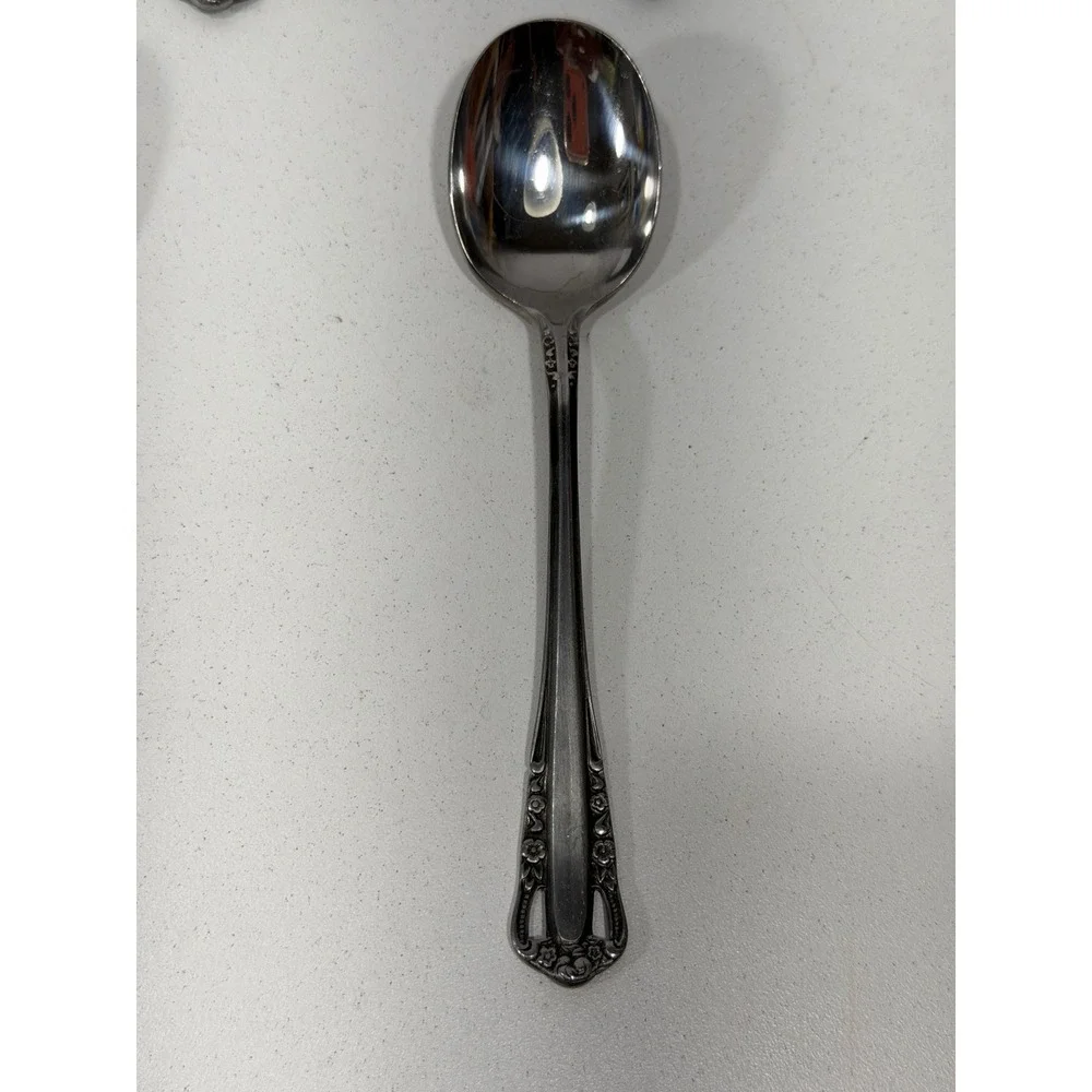 Vintage Ornate Floral Stainless Steel Flatware Set 37 Pieces Knives Forks Spoons
